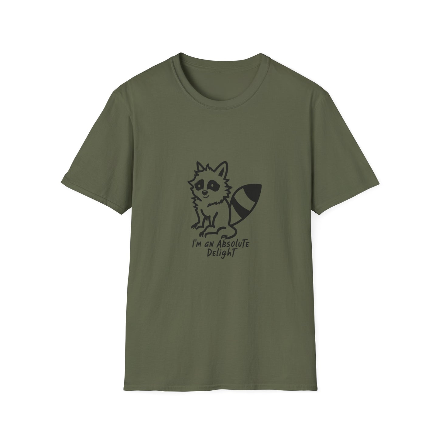 Cute Raccoon Quote T-Shirt - "I'm an Absolute Delight" Unisex Softstyle Tee