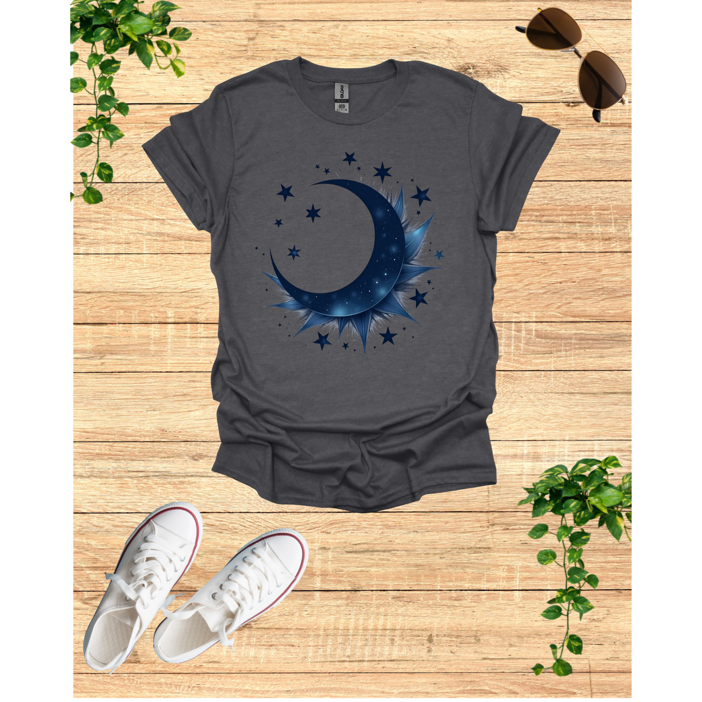 Cosmic Celestial Dream Unisex Garment-Dyed T-Shirt - Moon & Stars Design