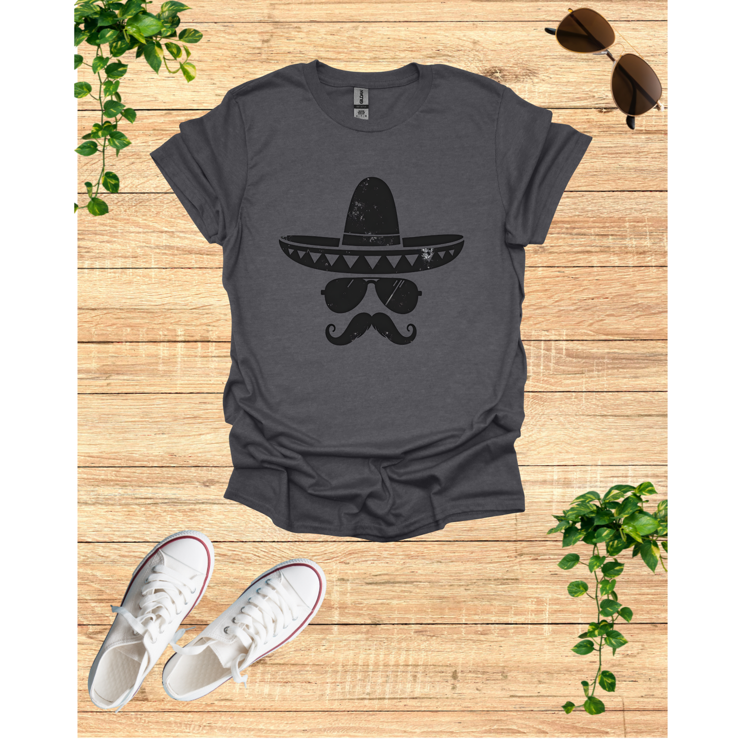 Fun Sombrero & Mustache T-Shirt - Unisex Softstyle for Fiesta Lovers