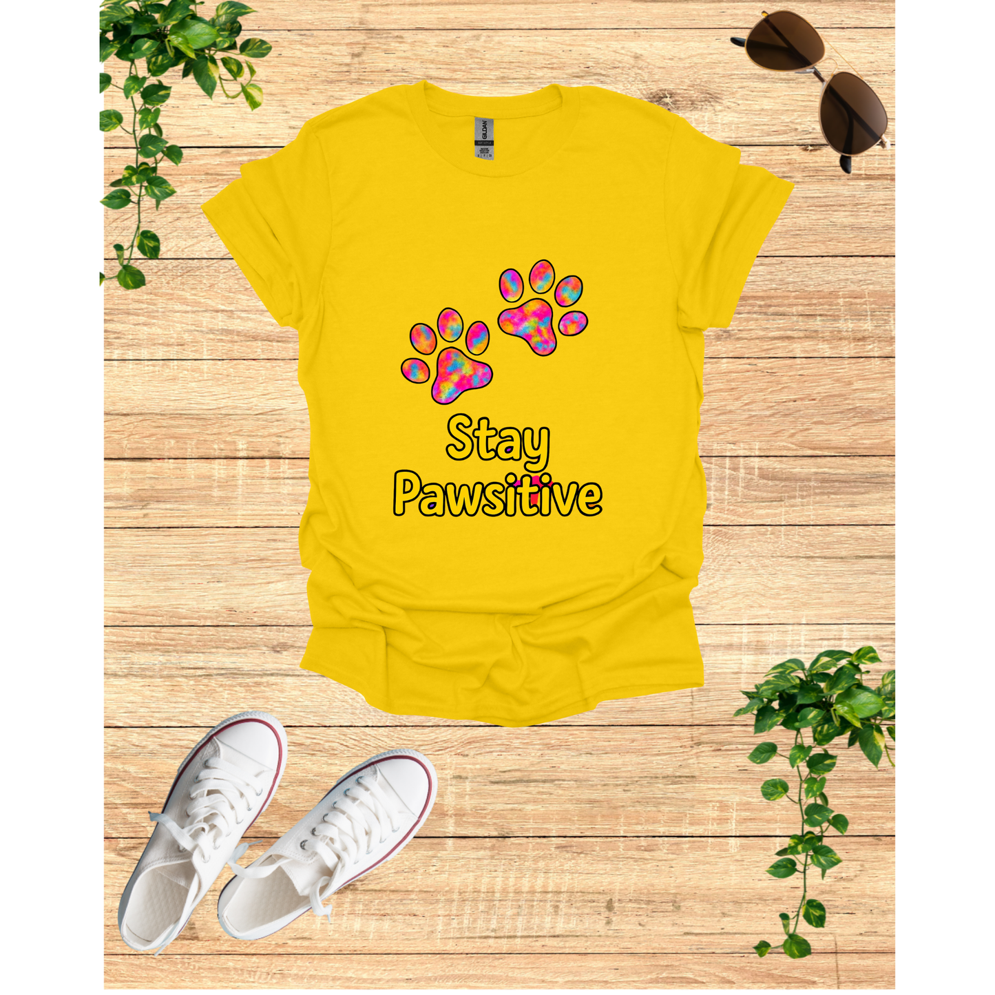 Stay Pawsitive Unisex Softstyle T-Shirt, Cute Pet Lover Tee, Gift for Animal Lovers, Dog Cat Enthusiasts, Fun Casual Wear
