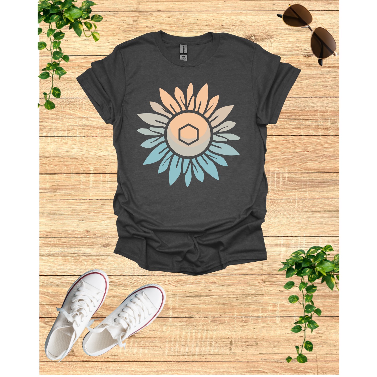 Sunflower Mandala Unisex Softstyle T-Shirt - Boho Chic Vibes