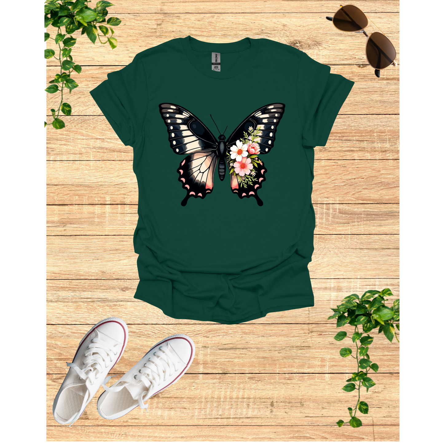 Butterfly Floral Unisex T-Shirt - Nature-Inspired Short Sleeve Shirt
