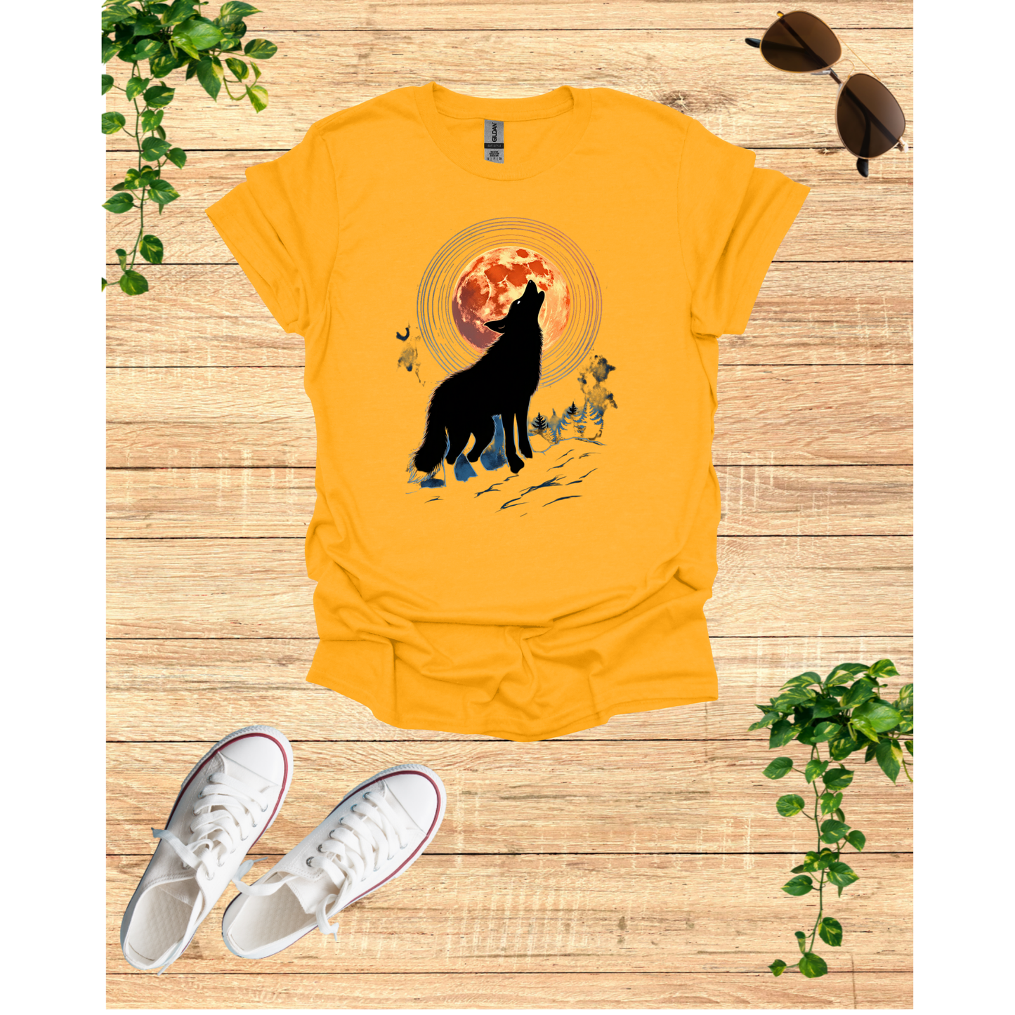 Wolf Howling Moon Unisex Garment-Dyed T-Shirt