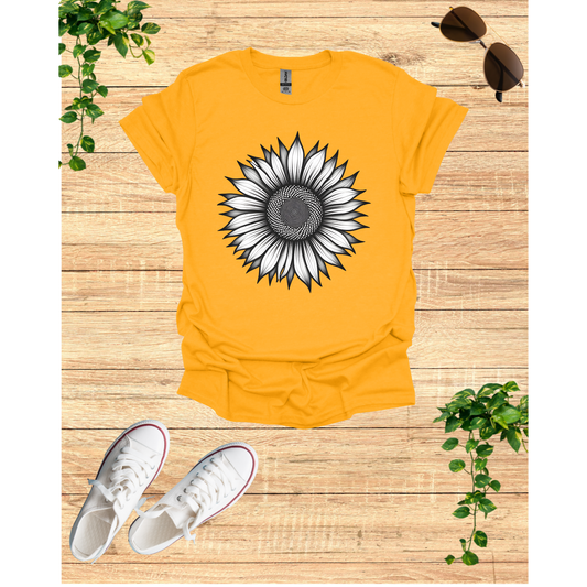 Grey Blossom Sunflower Graphic Unisex T-Shirt - Softstyle Tee for Nature Lovers