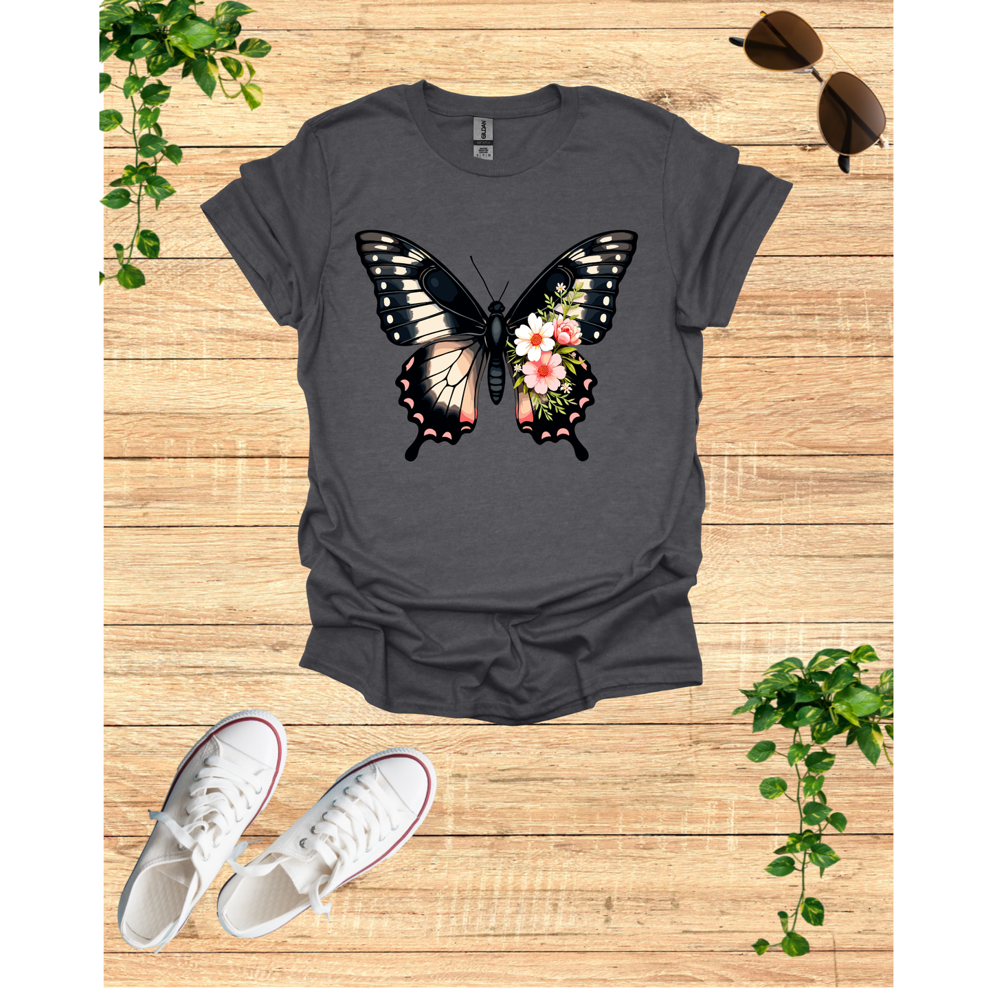 Butterfly Floral Unisex T-Shirt - Nature-Inspired Short Sleeve Shirt