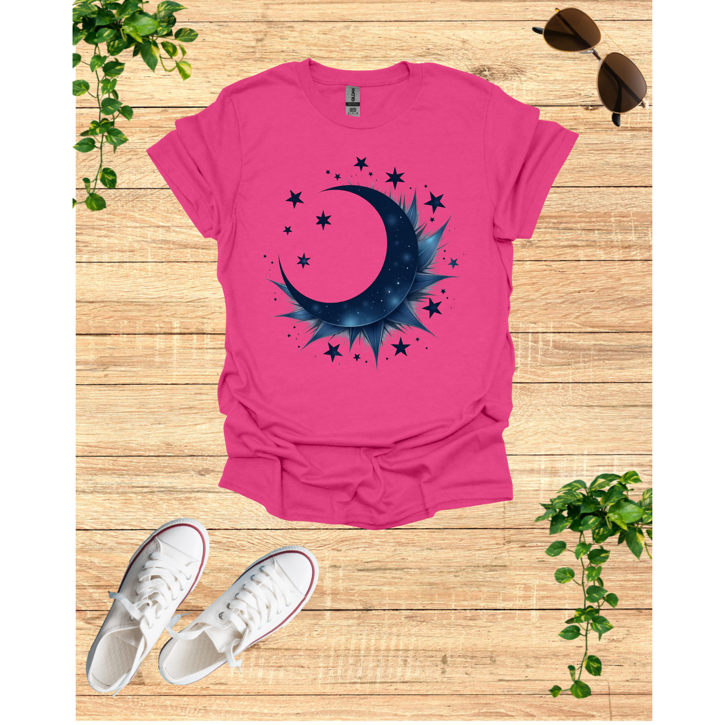 Cosmic Celestial Dream Unisex Garment-Dyed T-Shirt - Moon & Stars Design