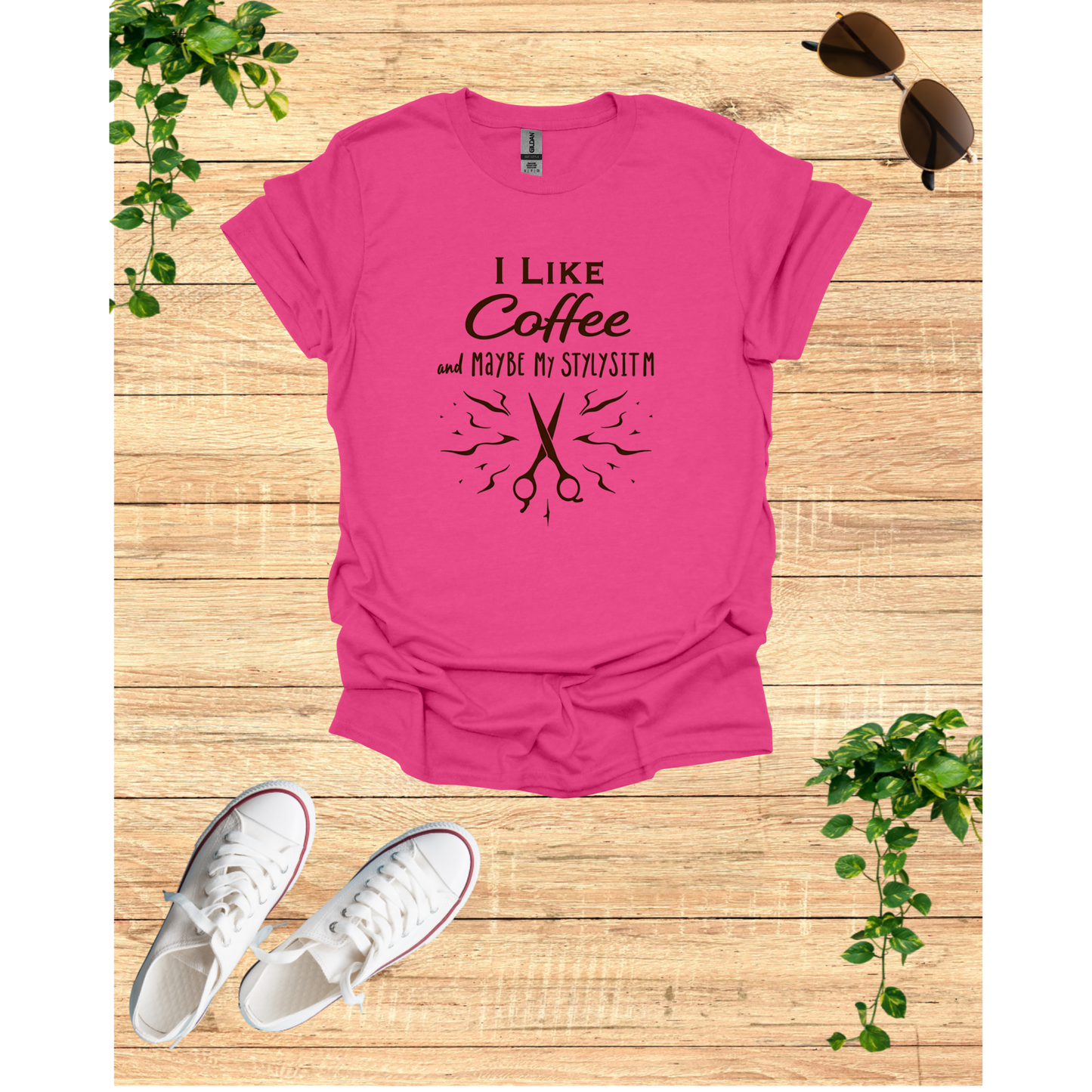 Funny Coffee Lover Unisex T-Shirt - "I Like Coffee and Maybe My Stylist"