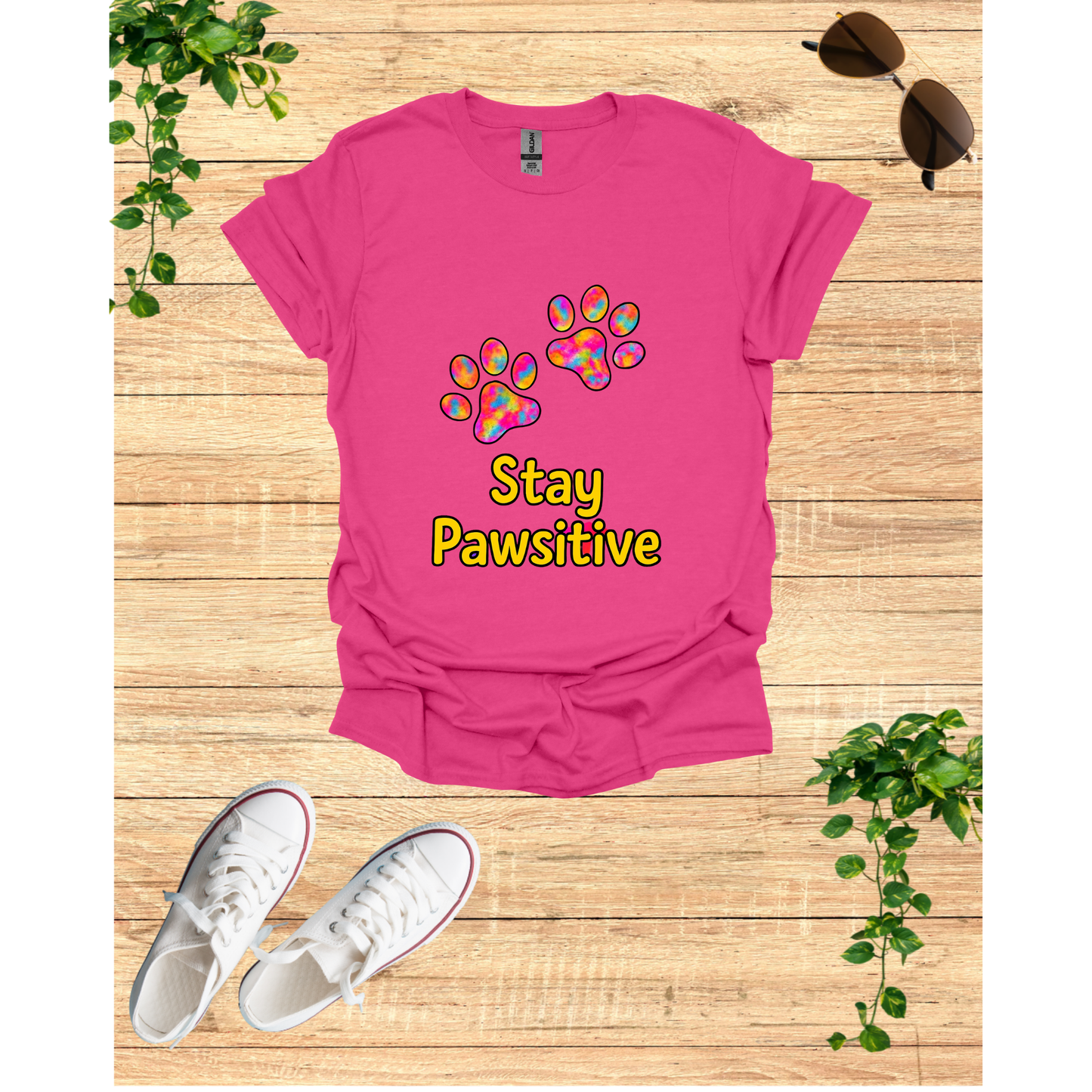 Stay Pawsitive Unisex Softstyle T-Shirt, Cute Pet Lover Tee, Gift for Animal Lovers, Dog Cat Enthusiasts, Fun Casual Wear
