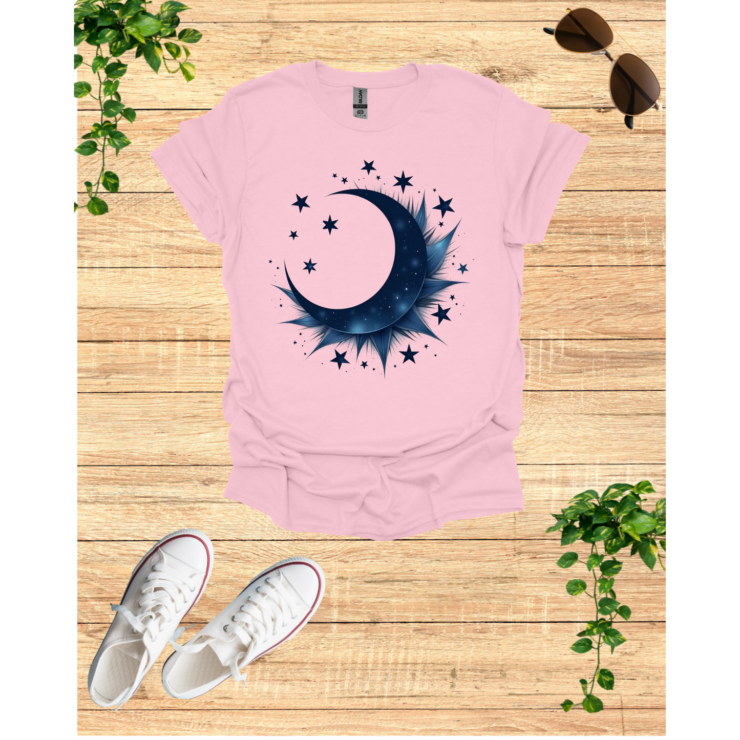 Cosmic Celestial Dream Unisex Garment-Dyed T-Shirt - Moon & Stars Design