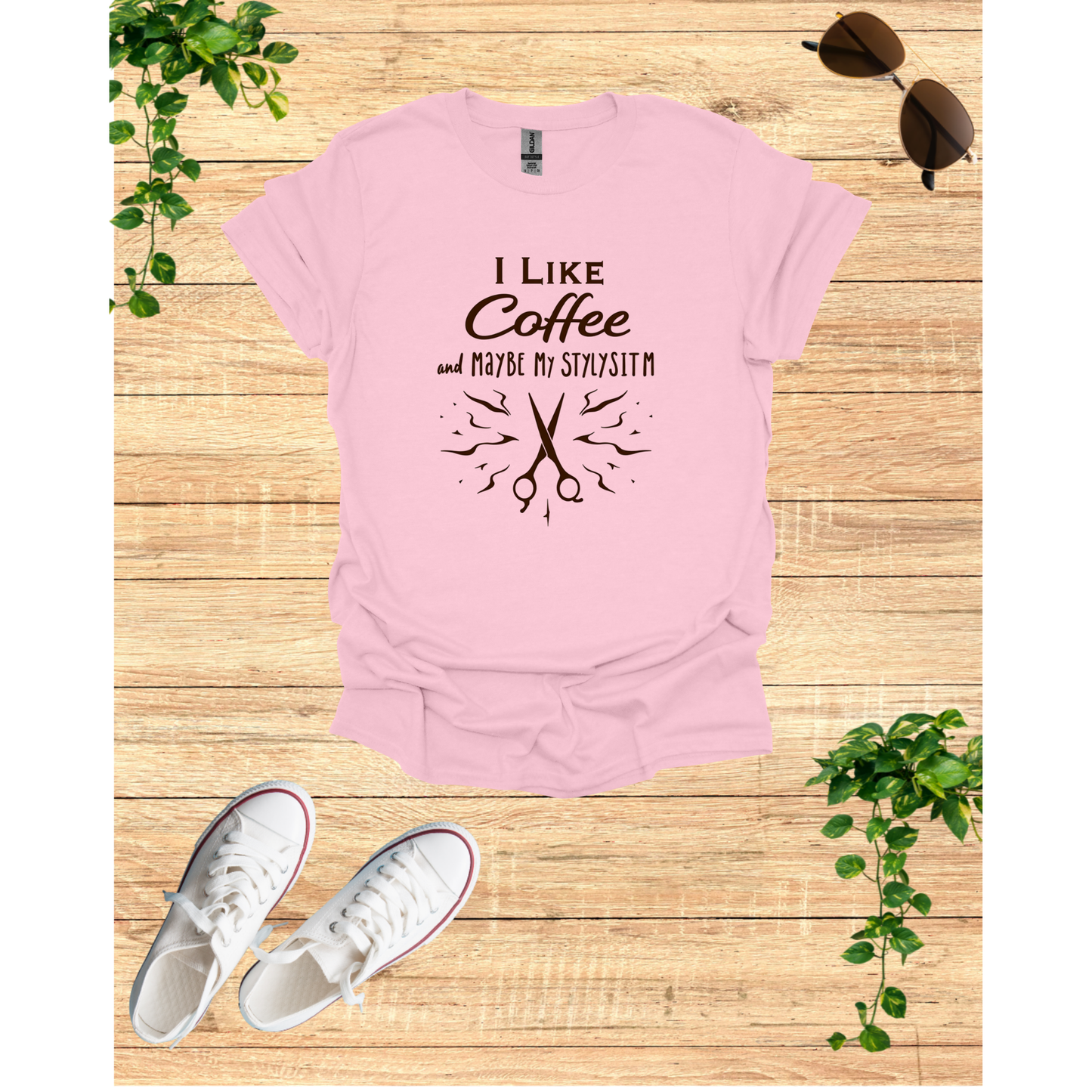 Funny Coffee Lover Unisex T-Shirt - "I Like Coffee and Maybe My Stylist"