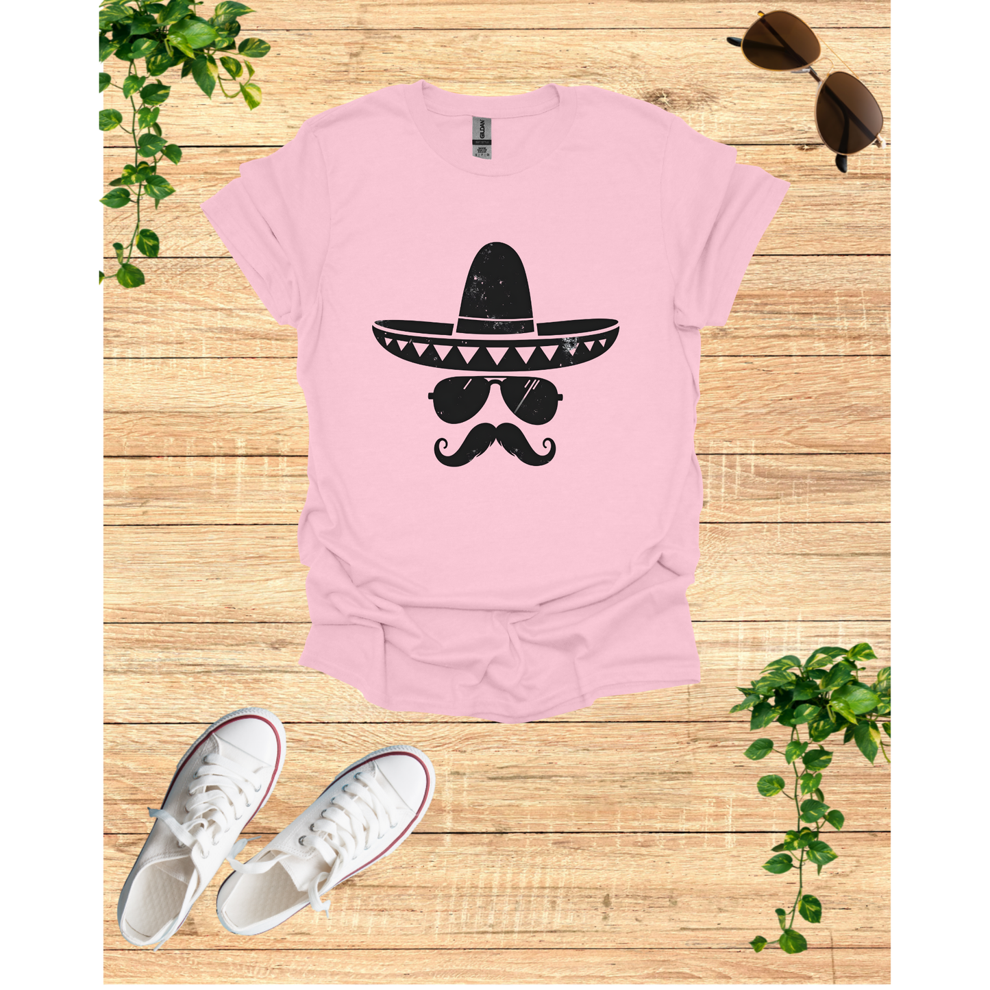 Fun Sombrero & Mustache T-Shirt - Unisex Softstyle for Fiesta Lovers