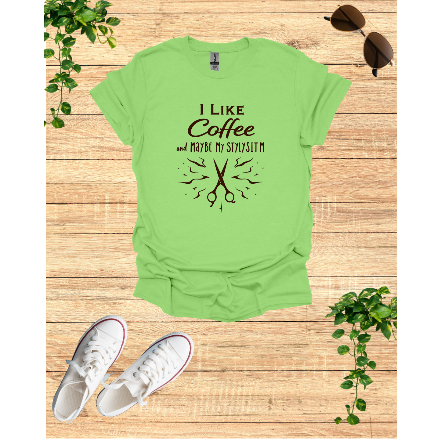 Funny Coffee Lover Unisex T-Shirt - "I Like Coffee and Maybe My Stylist"