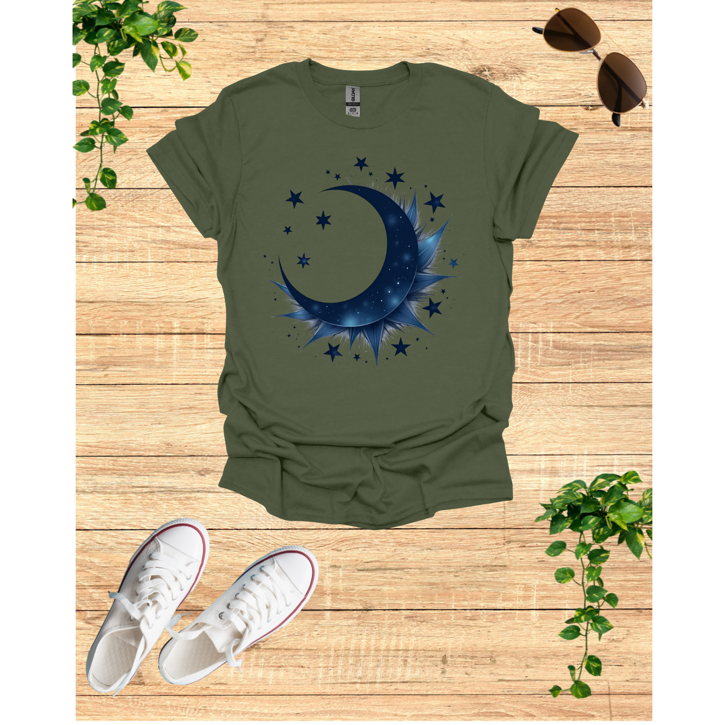 Cosmic Celestial Dream Unisex Garment-Dyed T-Shirt - Moon & Stars Design