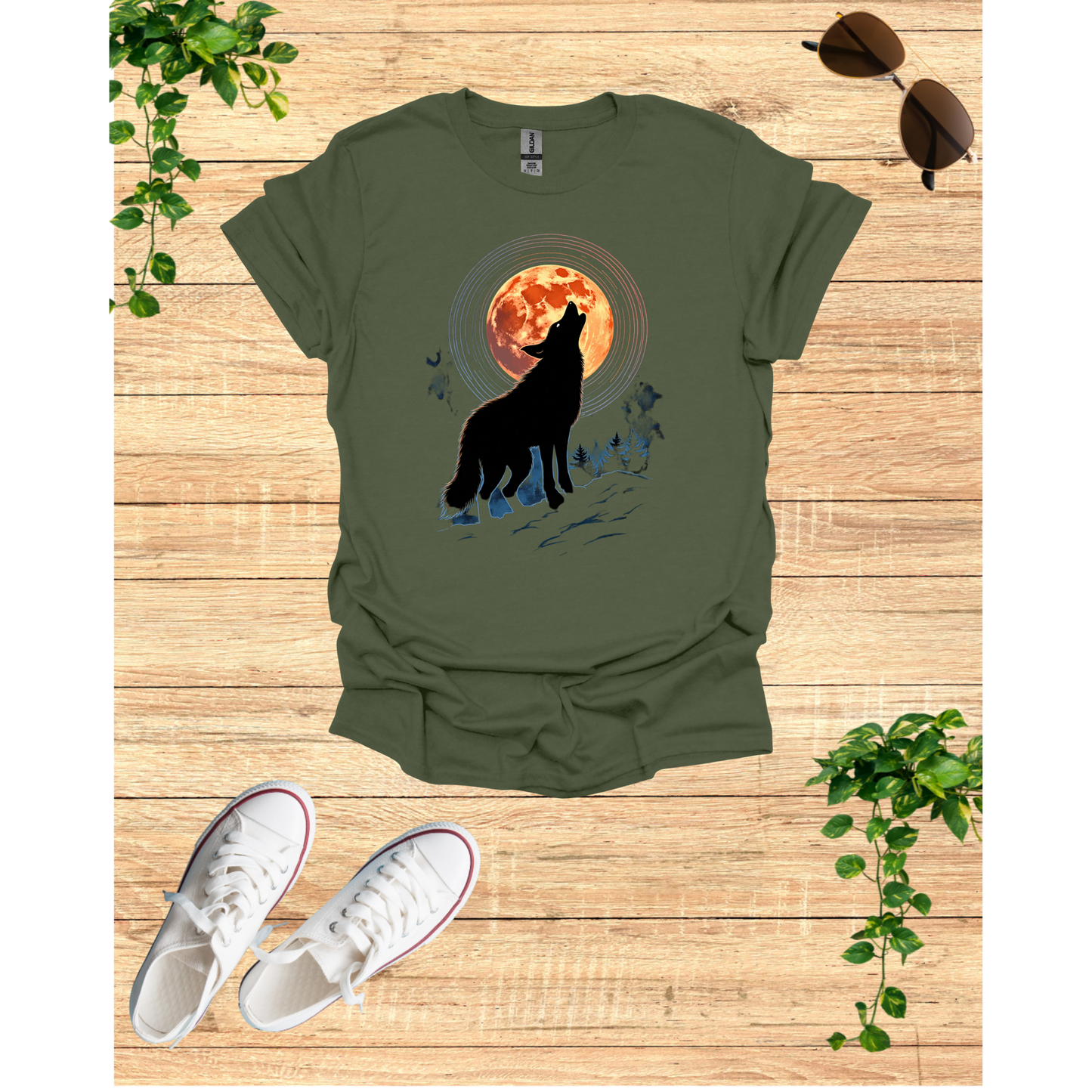 Wolf Howling Moon Unisex Garment-Dyed T-Shirt