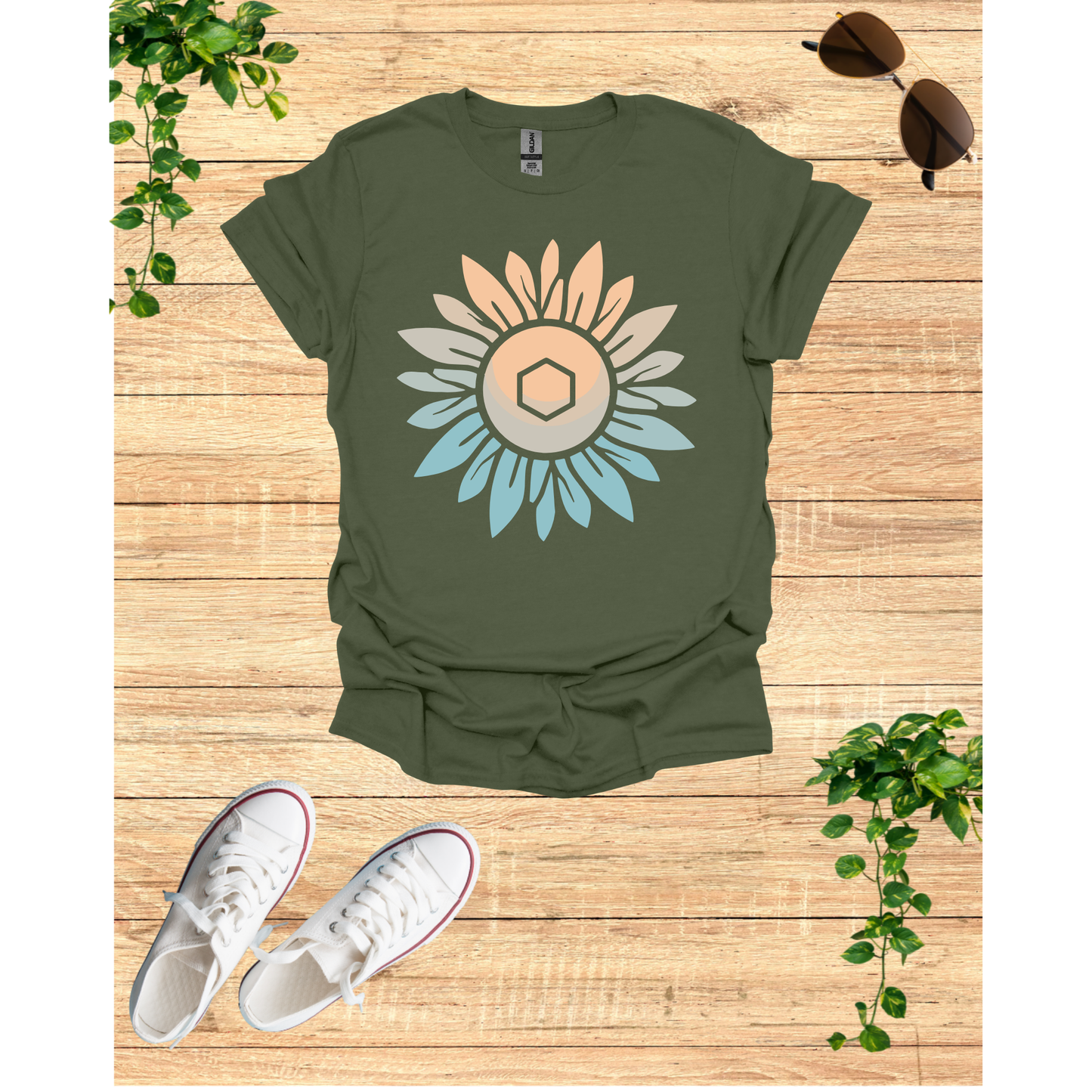 Sunflower Mandala Unisex Softstyle T-Shirt - Boho Chic Vibes
