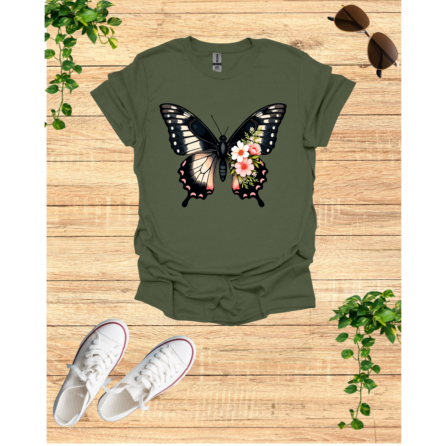 Butterfly Floral Unisex T-Shirt - Nature-Inspired Short Sleeve Shirt