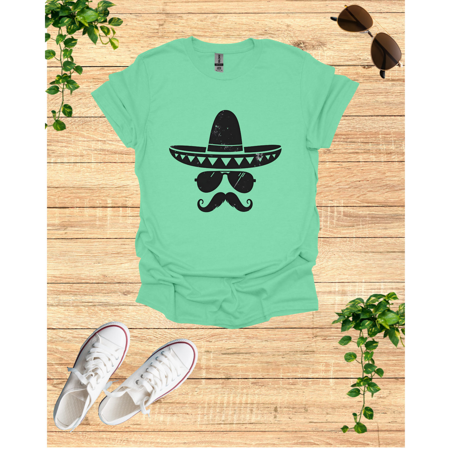Fun Sombrero & Mustache T-Shirt - Unisex Softstyle for Fiesta Lovers