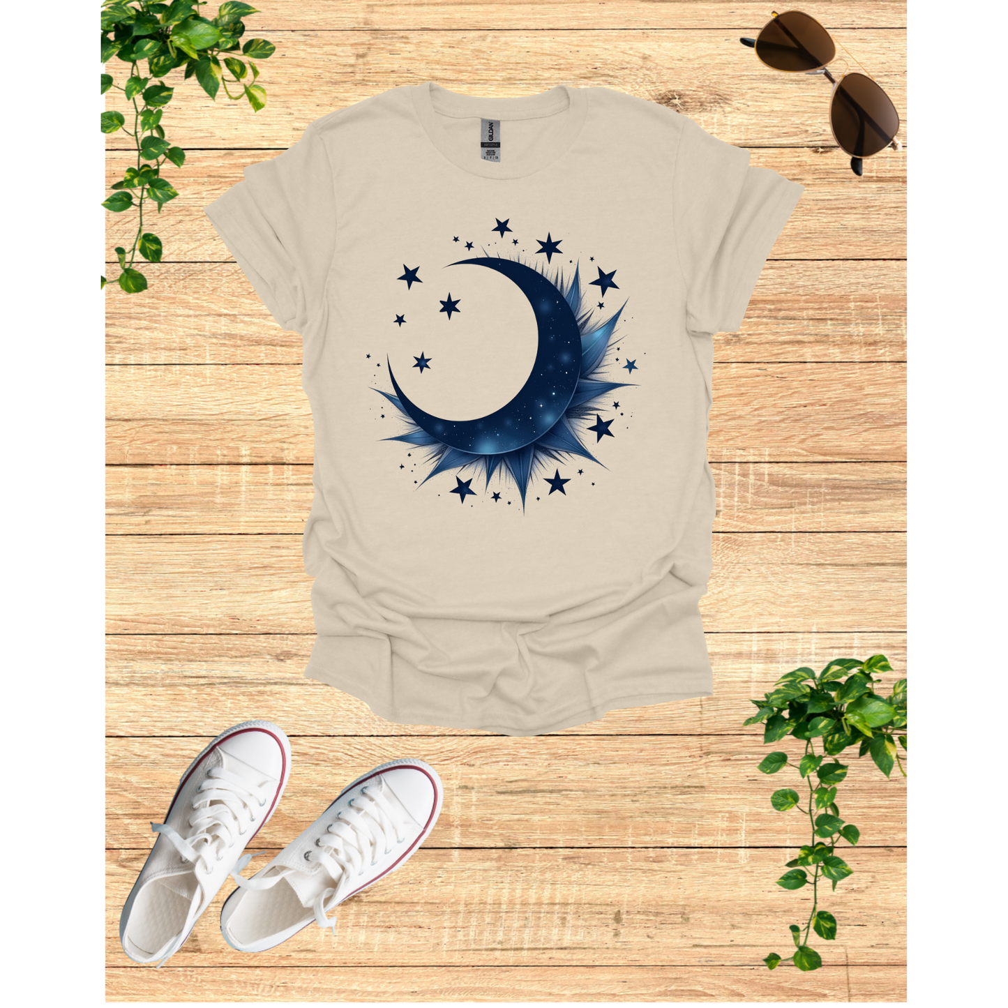 Cosmic Celestial Dream Unisex Garment-Dyed T-Shirt - Moon & Stars Design