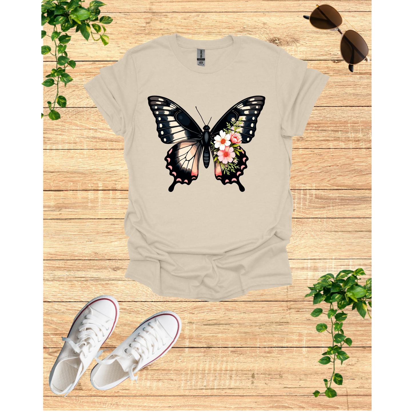 Butterfly Floral Unisex T-Shirt - Nature-Inspired Short Sleeve Shirt