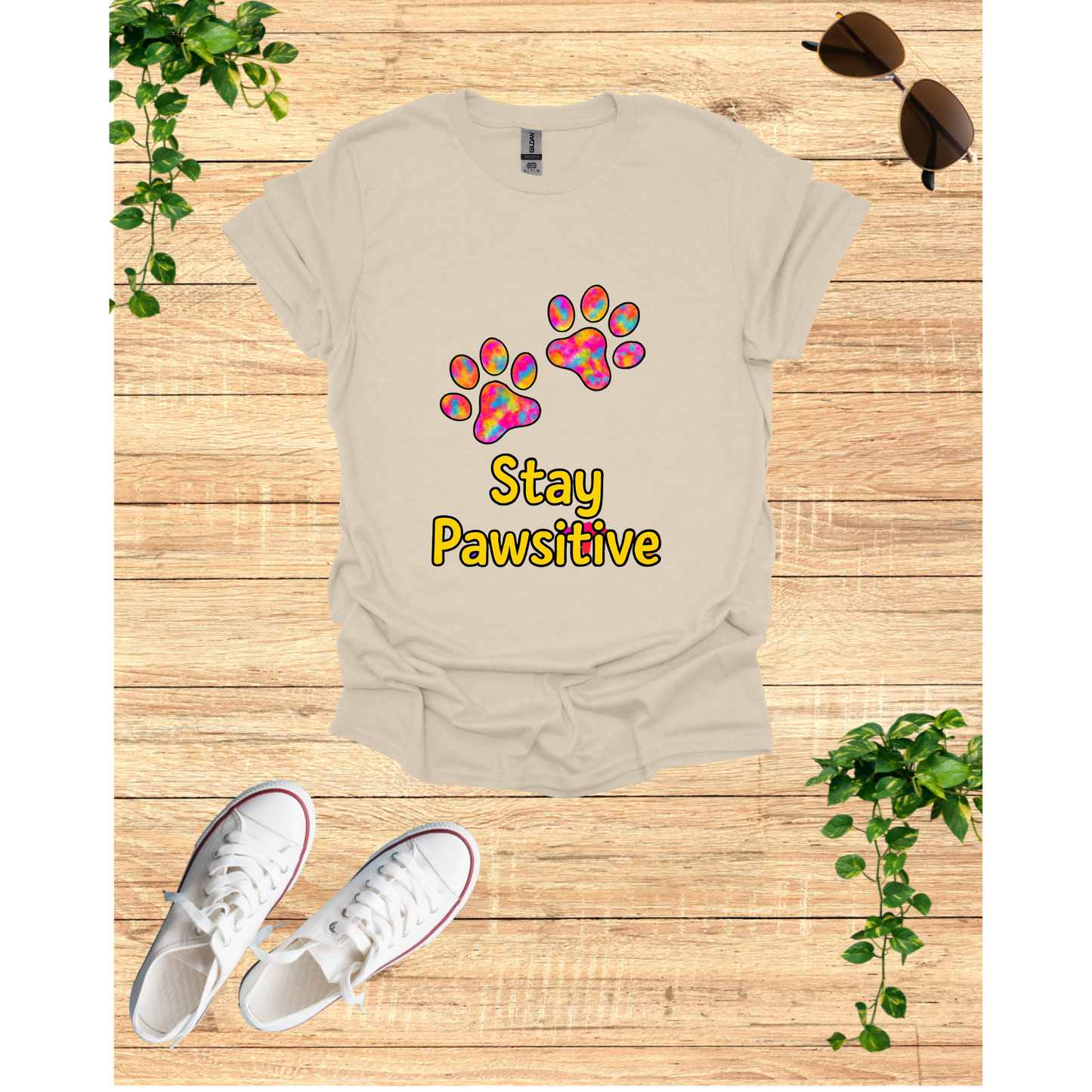 Stay Pawsitive Unisex Softstyle T-Shirt, Cute Pet Lover Tee, Gift for Animal Lovers, Dog Cat Enthusiasts, Fun Casual Wear