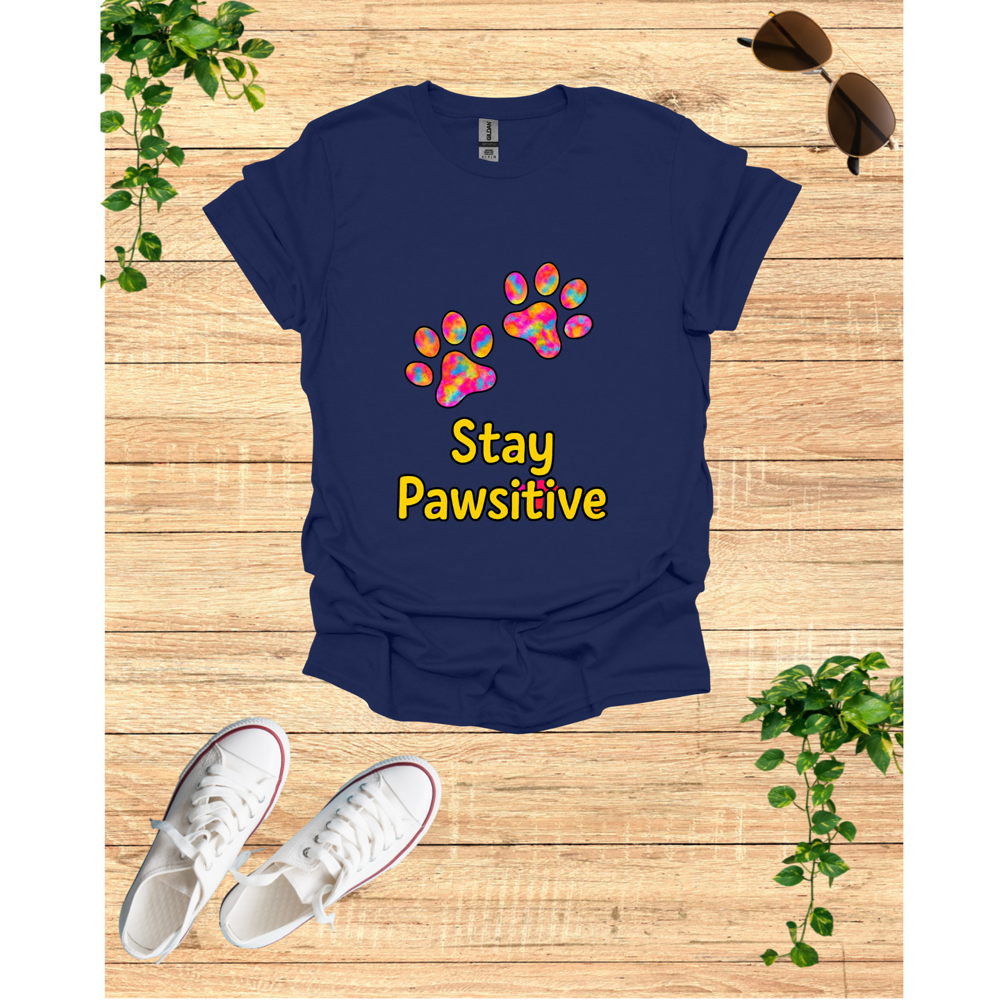 Stay Pawsitive Unisex Softstyle T-Shirt, Cute Pet Lover Tee, Gift for Animal Lovers, Dog Cat Enthusiasts, Fun Casual Wear