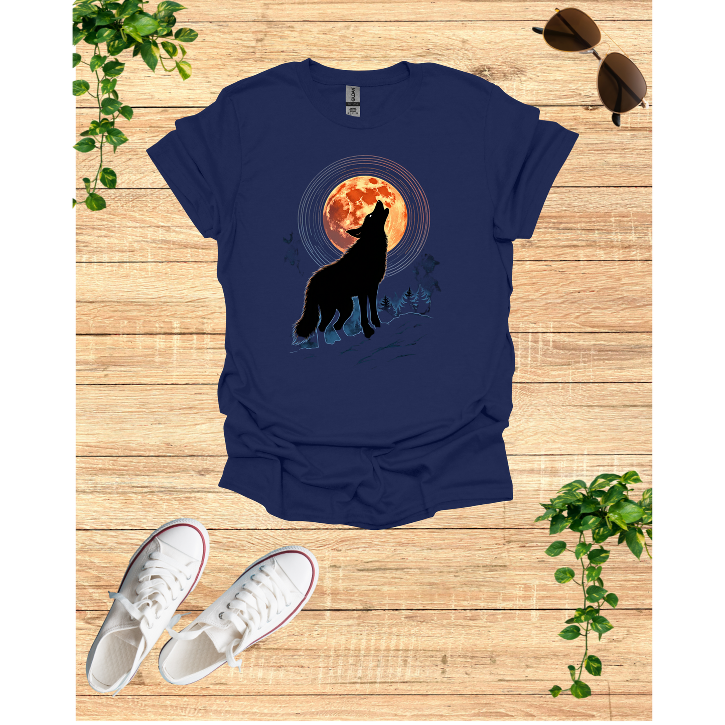 Wolf Howling Moon Unisex Garment-Dyed T-Shirt
