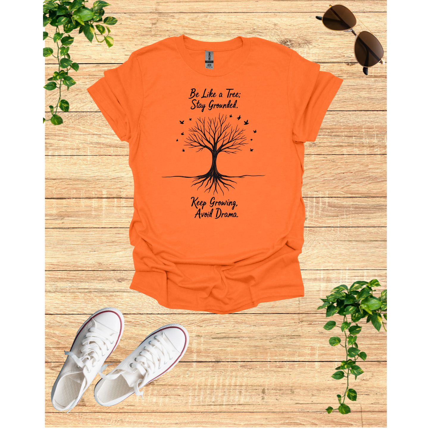 Inspirational Tree Graphic T-Shirt - Stay Grounded and Keep Growing