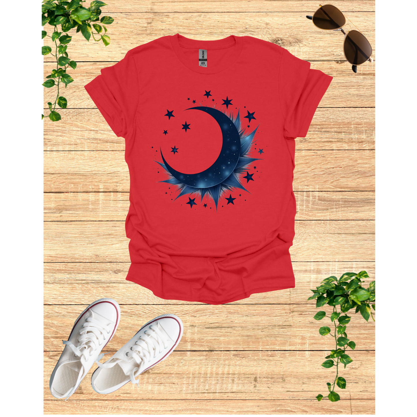 Cosmic Celestial Dream Unisex Garment-Dyed T-Shirt - Moon & Stars Design