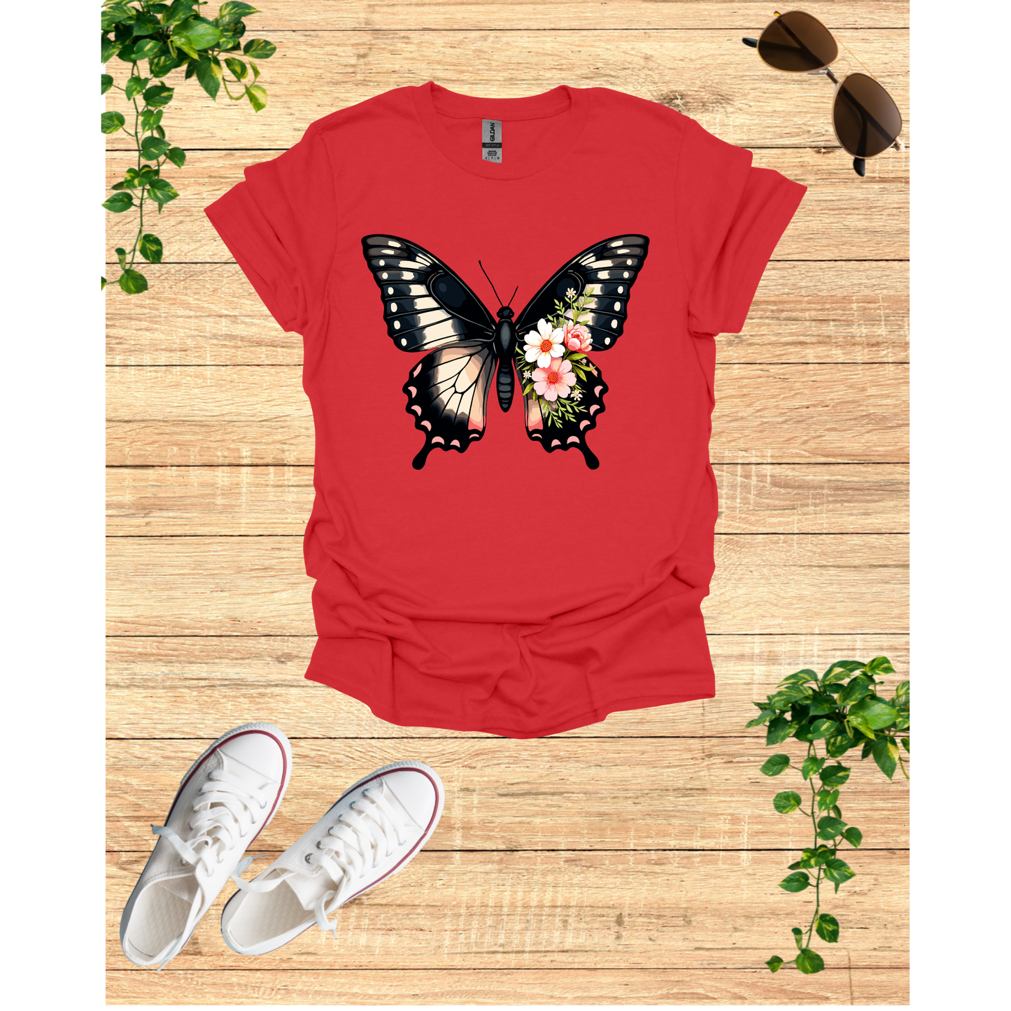 Butterfly Floral Unisex T-Shirt - Nature-Inspired Short Sleeve Shirt