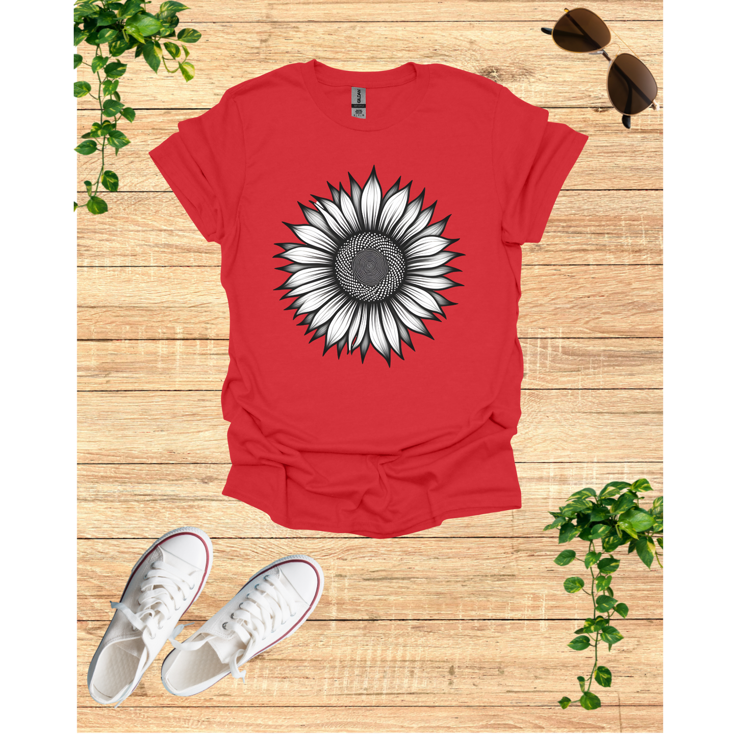 Grey Blossom Sunflower Graphic Unisex T-Shirt - Softstyle Tee for Nature Lovers