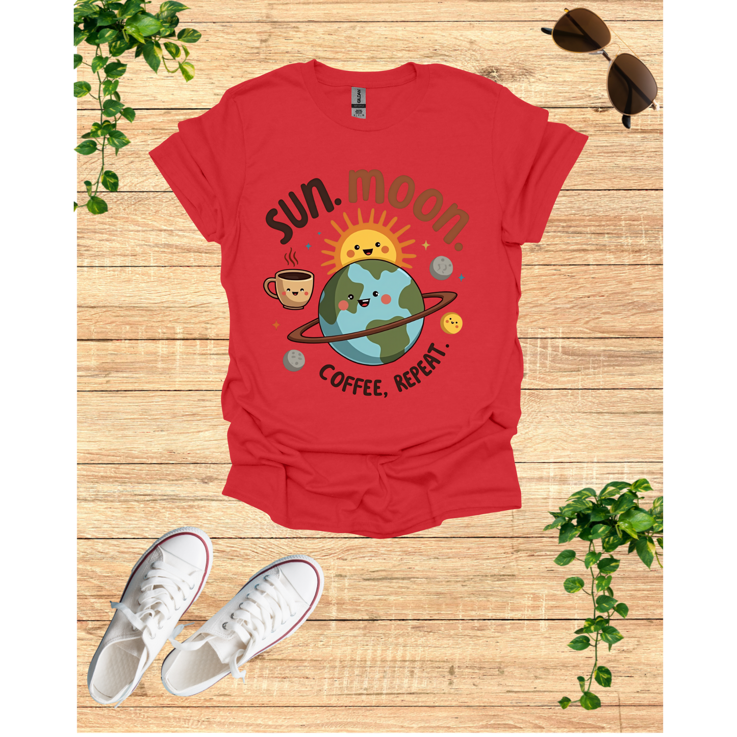 Cute Sun Moon Coffee Repeat Unisex Softstyle T-Shirt