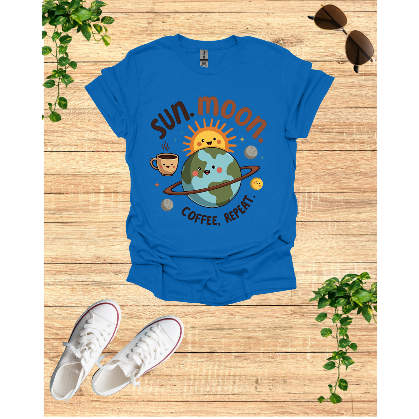 Cute Sun Moon Coffee Repeat Unisex Softstyle T-Shirt