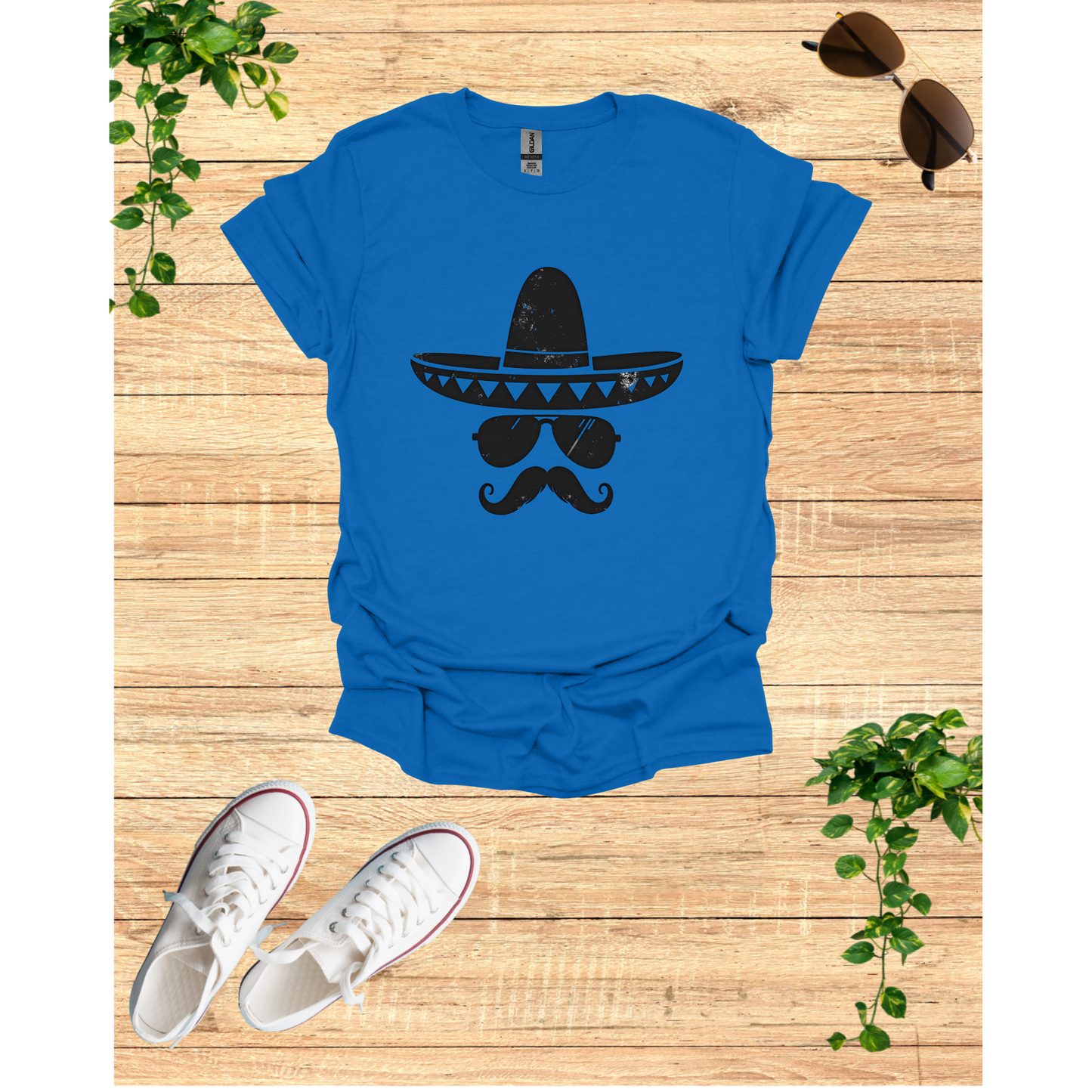 Fun Sombrero & Mustache T-Shirt - Unisex Softstyle for Fiesta Lovers