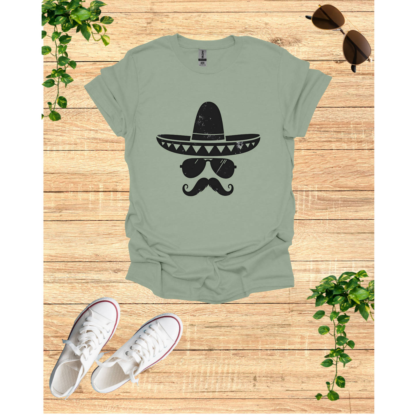 Fun Sombrero & Mustache T-Shirt - Unisex Softstyle for Fiesta Lovers