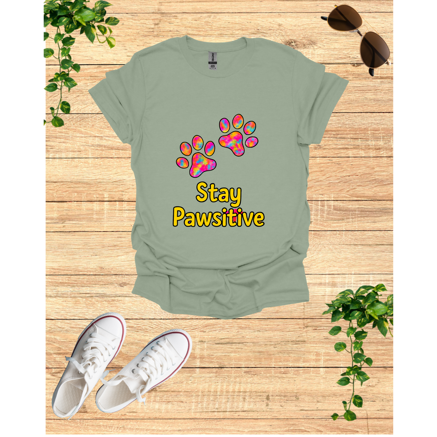 Stay Pawsitive Unisex Softstyle T-Shirt, Cute Pet Lover Tee, Gift for Animal Lovers, Dog Cat Enthusiasts, Fun Casual Wear
