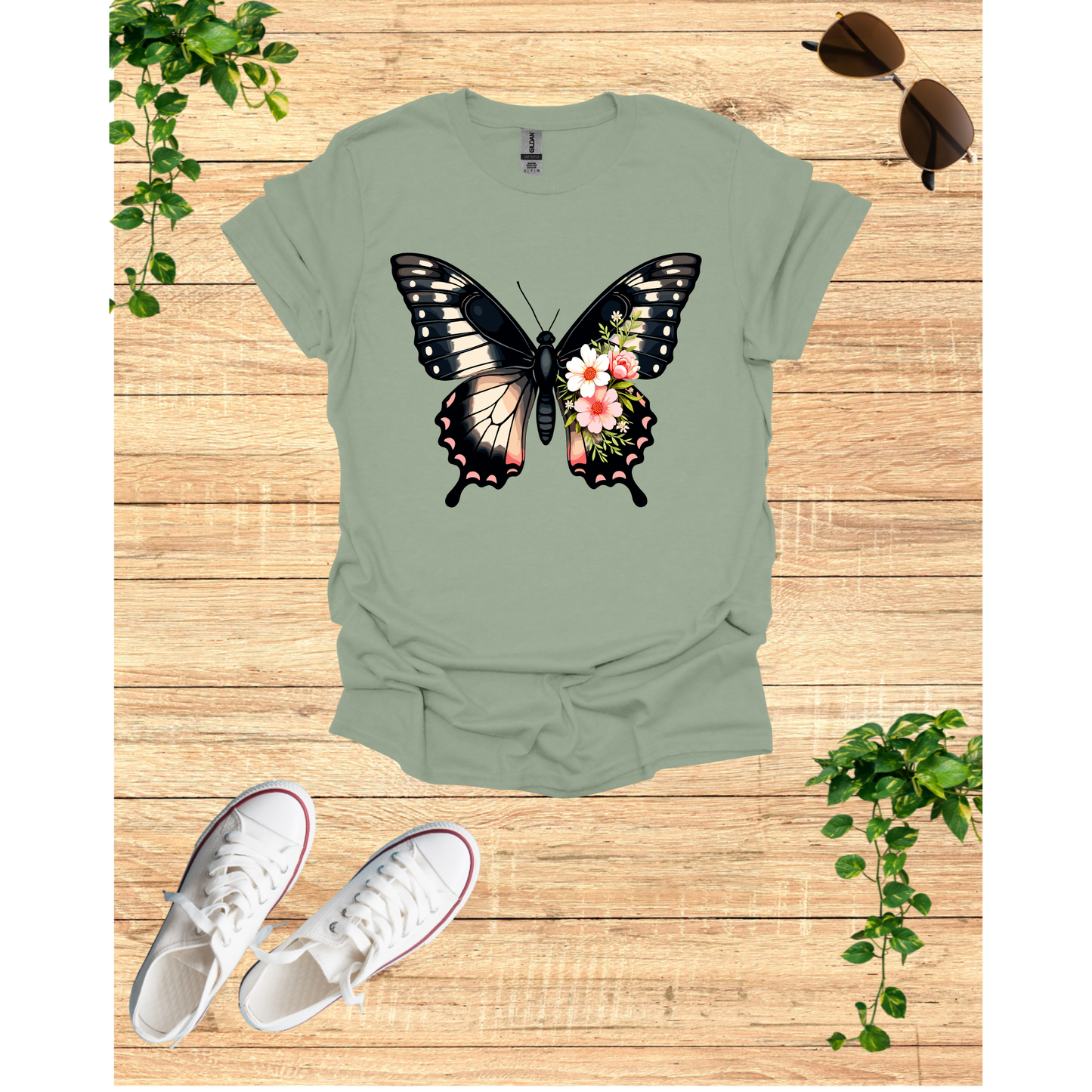 Butterfly Floral Unisex T-Shirt - Nature-Inspired Short Sleeve Shirt