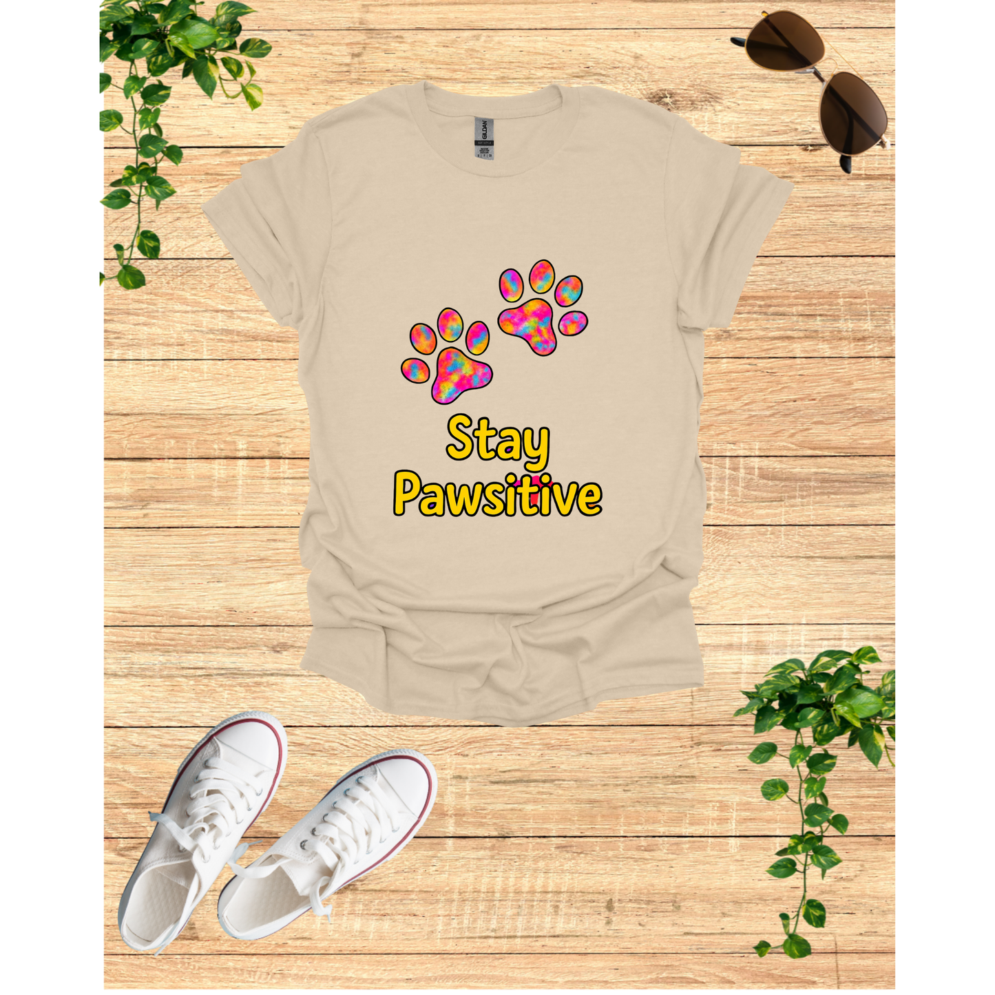 Stay Pawsitive Unisex Softstyle T-Shirt, Cute Pet Lover Tee, Gift for Animal Lovers, Dog Cat Enthusiasts, Fun Casual Wear