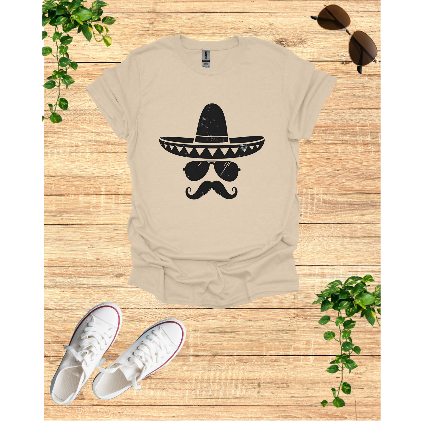 Fun Sombrero & Mustache T-Shirt - Unisex Softstyle for Fiesta Lovers