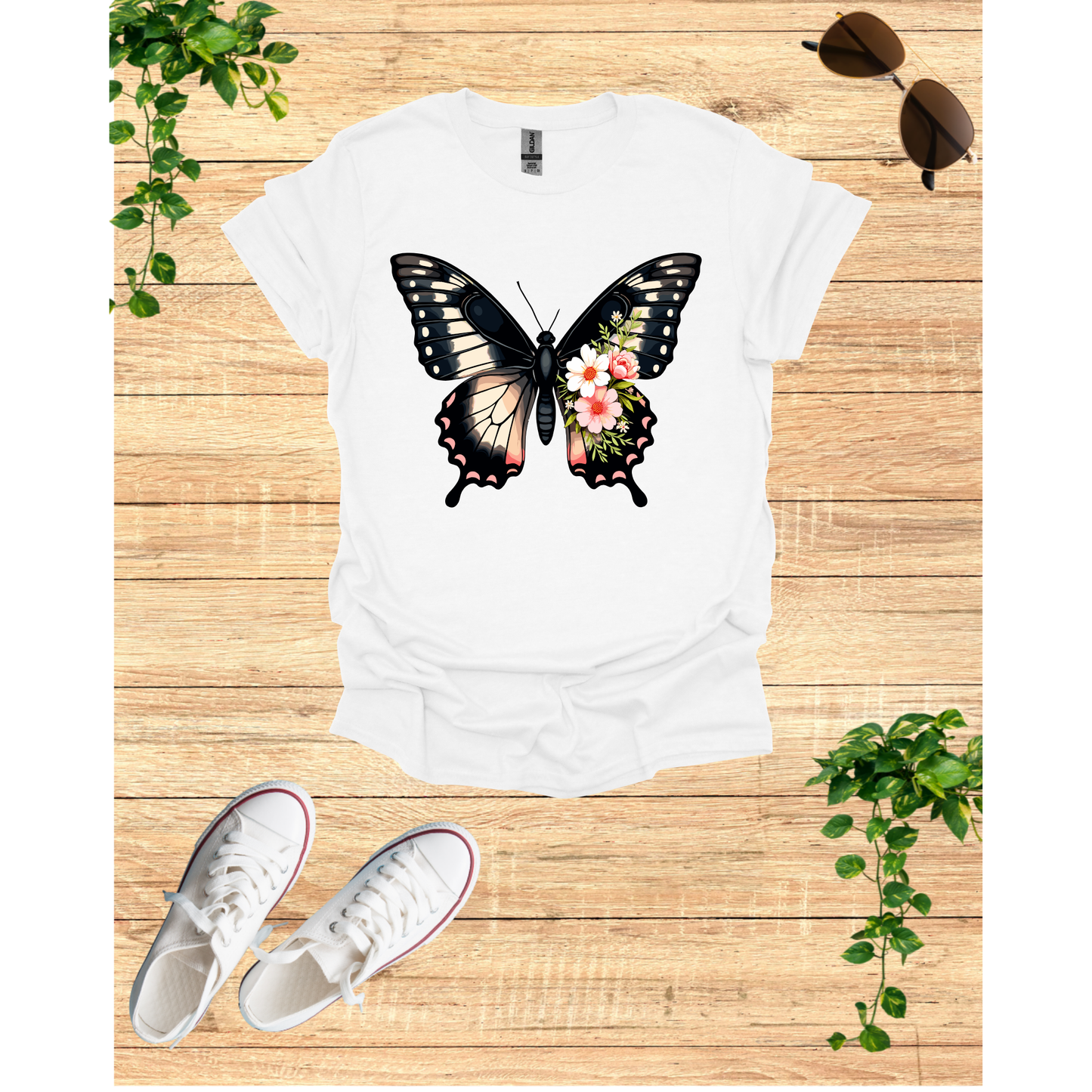 Butterfly Floral Unisex T-Shirt - Nature-Inspired Short Sleeve Shirt