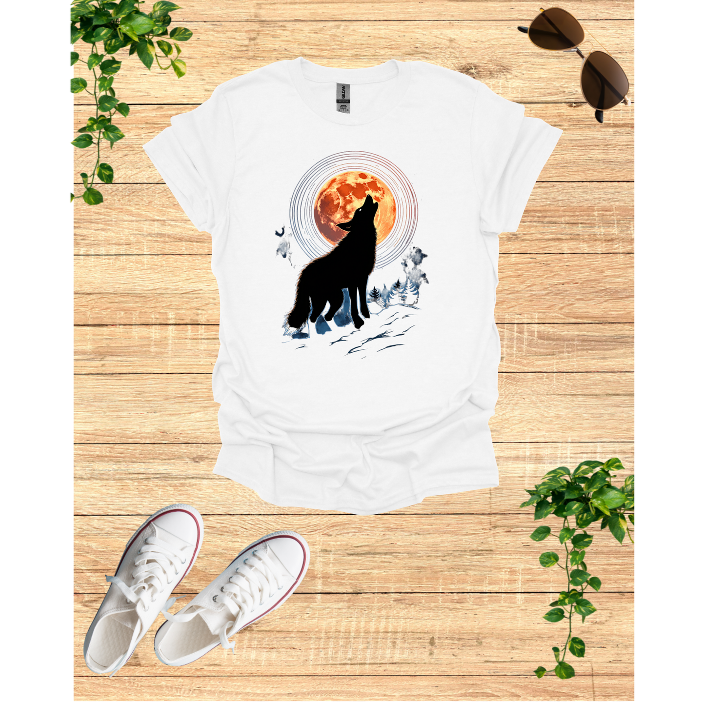 Wolf Howling Moon Unisex Garment-Dyed T-Shirt