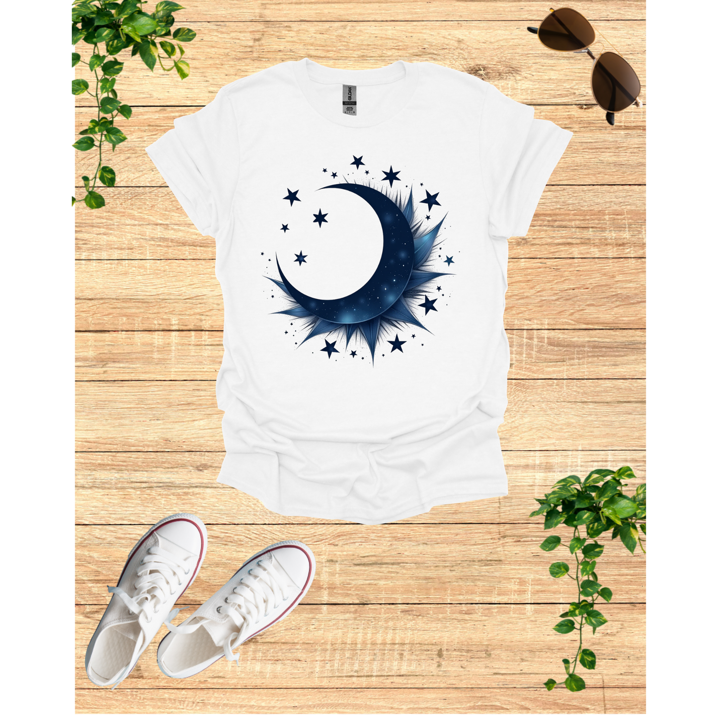 Cosmic Celestial Dream Unisex Garment-Dyed T-Shirt - Moon & Stars Design