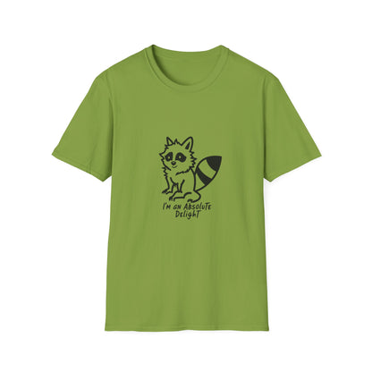 Cute Raccoon Quote T-Shirt - "I'm an Absolute Delight" Unisex Softstyle Tee