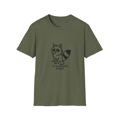 Cute Raccoon Quote T-Shirt - "I'm an Absolute Delight" Unisex Softstyle Tee