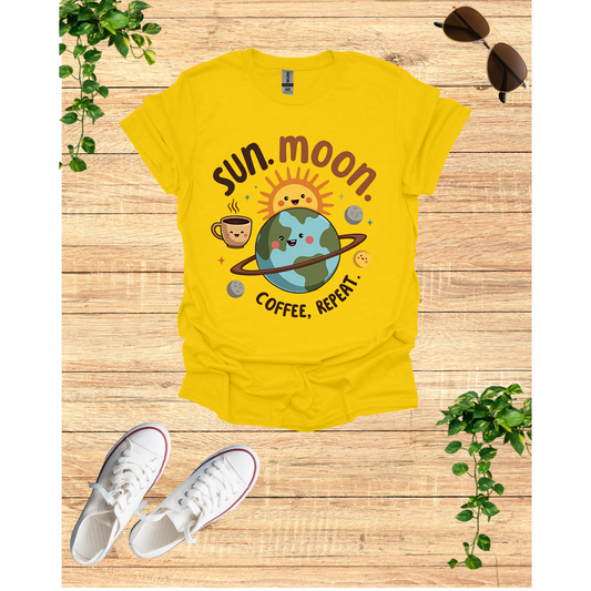 Cute Sun Moon Coffee Repeat Unisex Softstyle T-Shirt
