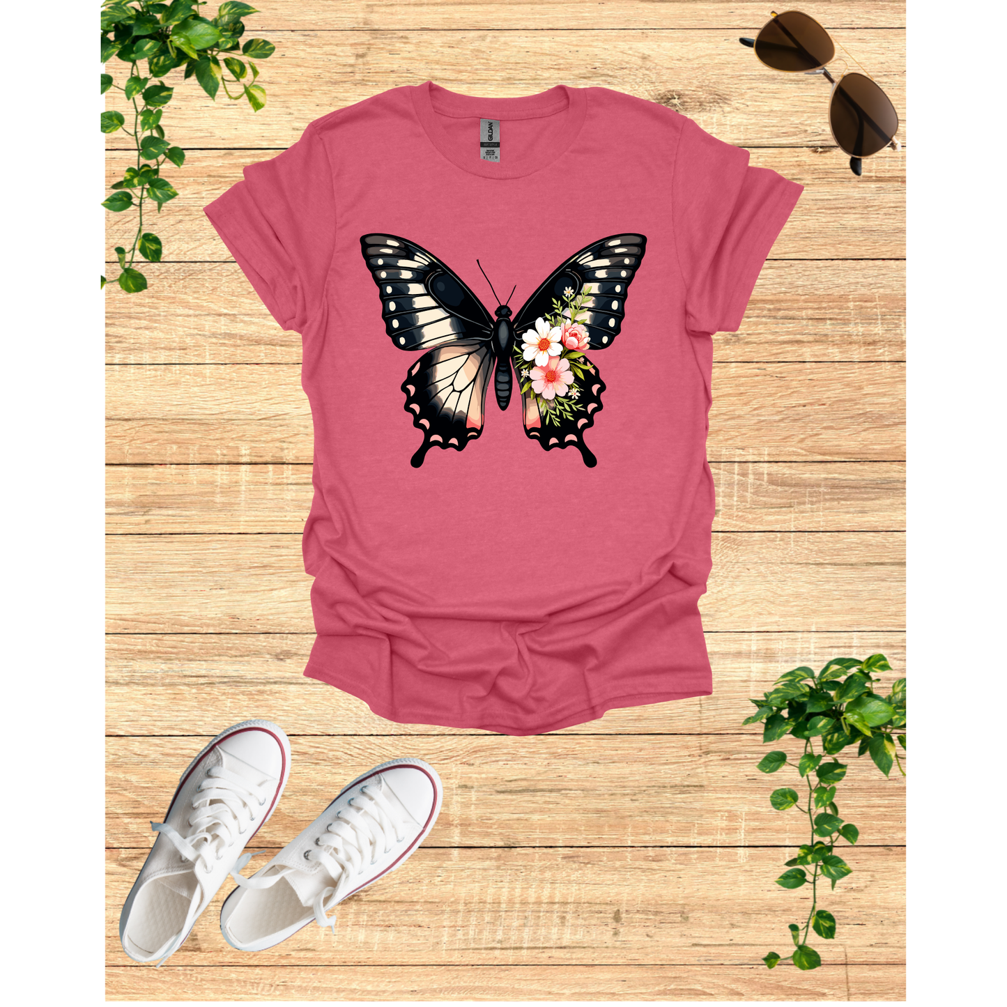 Butterfly Floral Unisex T-Shirt - Nature-Inspired Short Sleeve Shirt