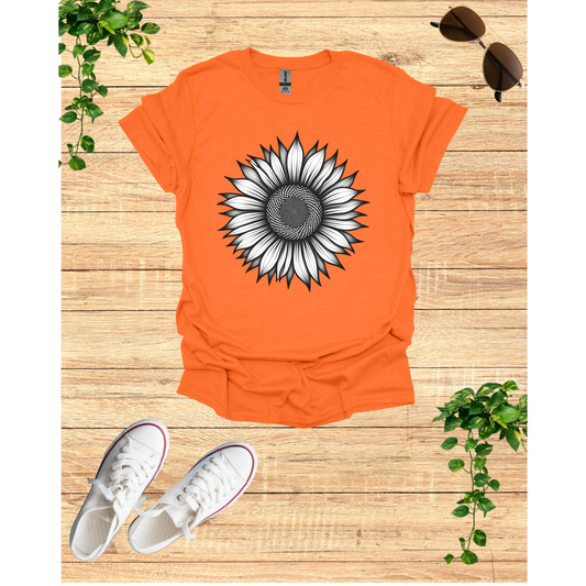 Grey Blossom Sunflower Graphic Unisex T-Shirt - Softstyle Tee for Nature Lovers