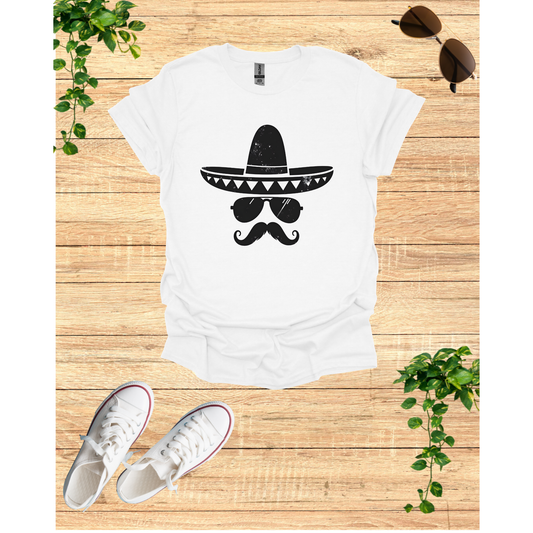 Fun Sombrero & Mustache T-Shirt - Unisex Softstyle for Fiesta Lovers